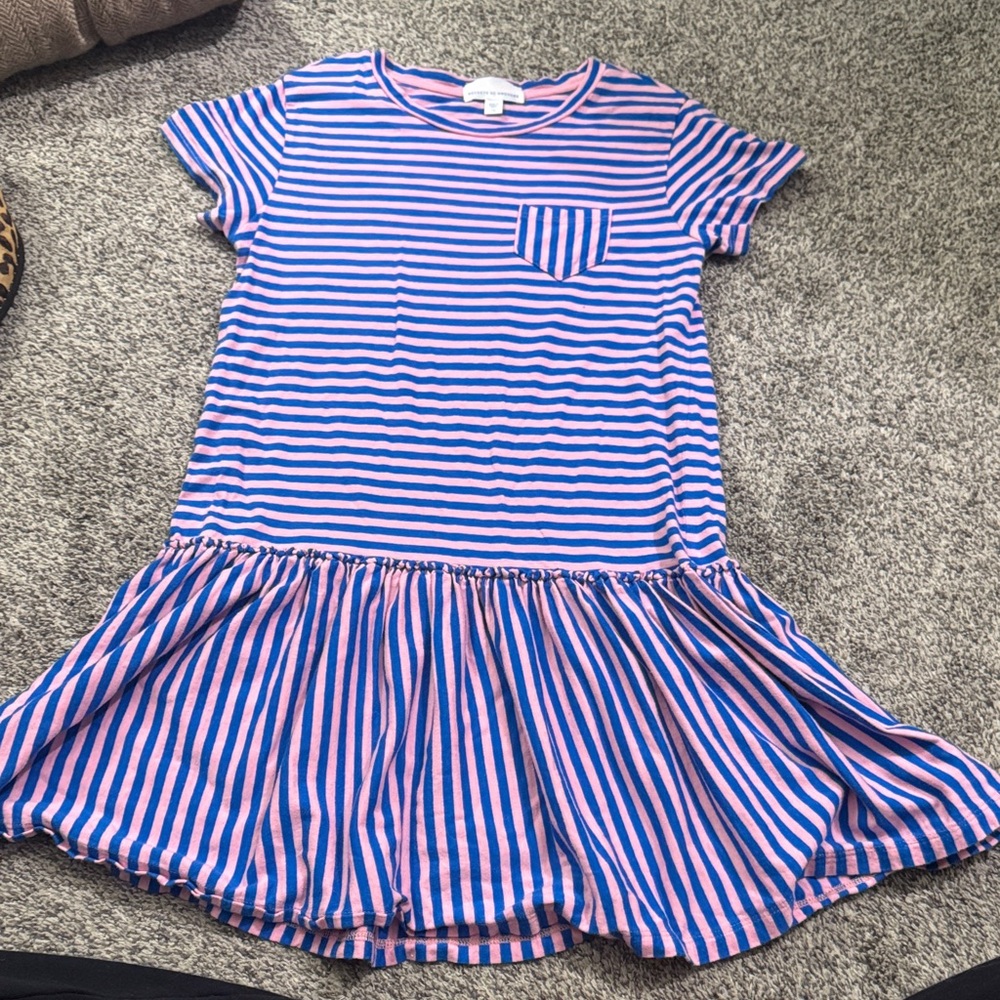 Charming Striped Kids Dress in Blue and Pink